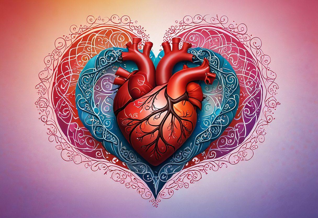 A thoughtful scene featuring a heart symbol intertwined with ethical symbols like scales and a medical cross, set against a soft gradient background. Delicate hands gently holding the heart, surrounded by swirling abstract patterns representing complexity and connection. Warm, inviting colors to evoke intimacy and openness. super-realistic. vibrant colors. soft gradient background.